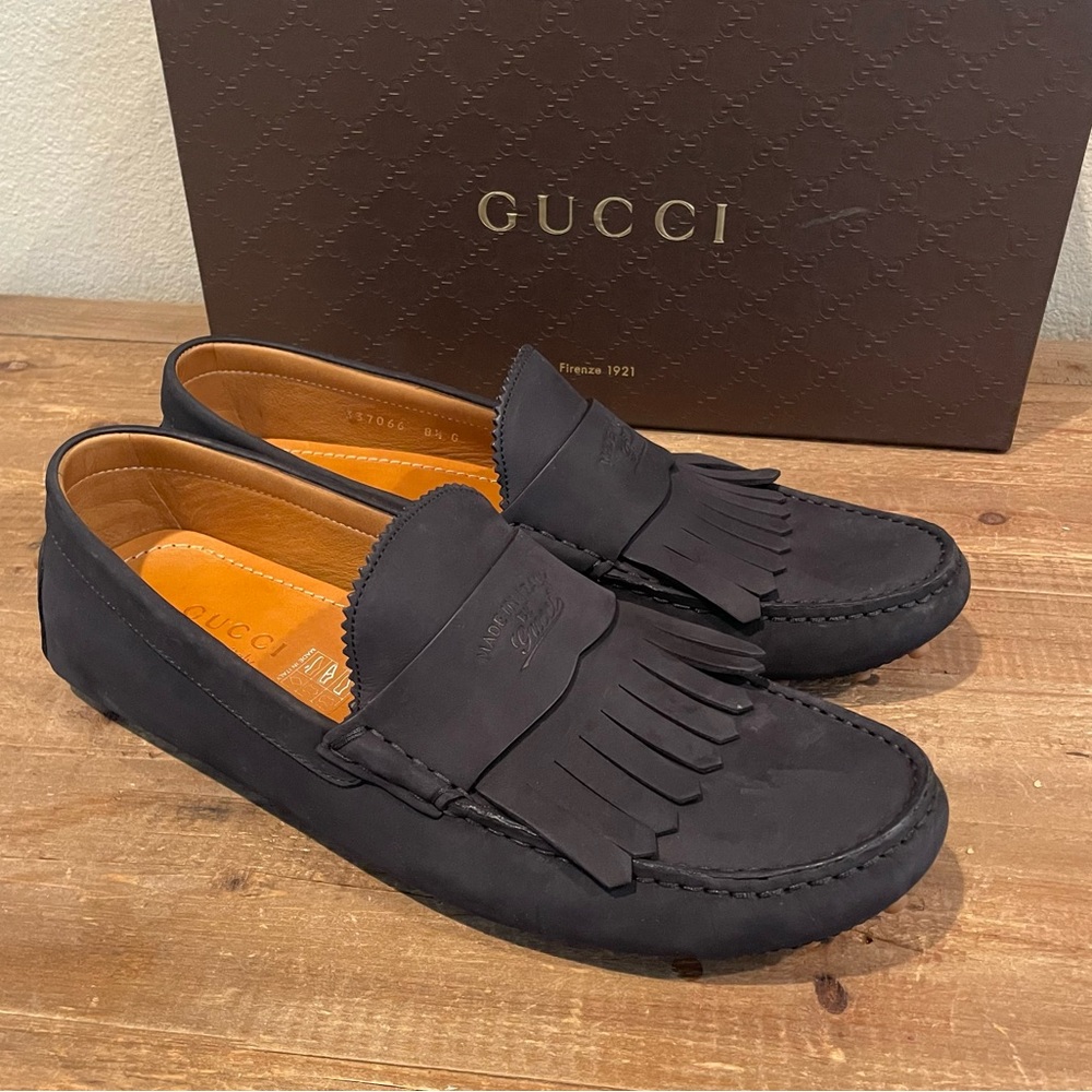 GUCCI Suede Driver Loafer Fringe Moccasin - Size 8.5